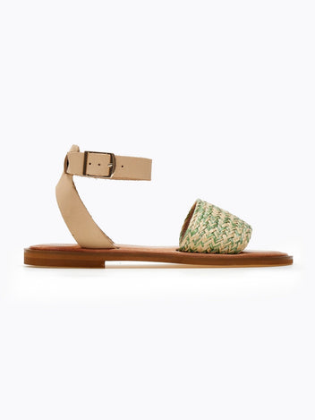 Σανδάλια δερμάτινα με ψάθα Iris Sandals - Μέντα - thefashionproject.gr - IRIS