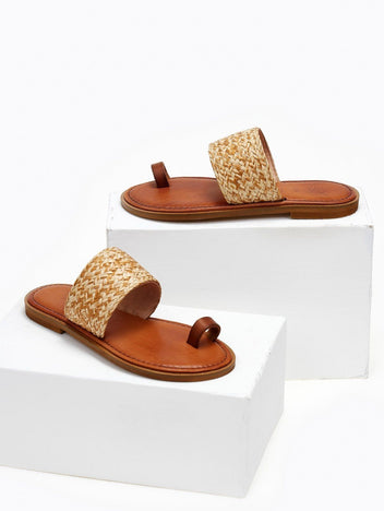 Σανδάλια δερμάτινα με ψάθινη φάσα Iris Sandals - Φυσικό - thefashionproject.gr - IRIS
