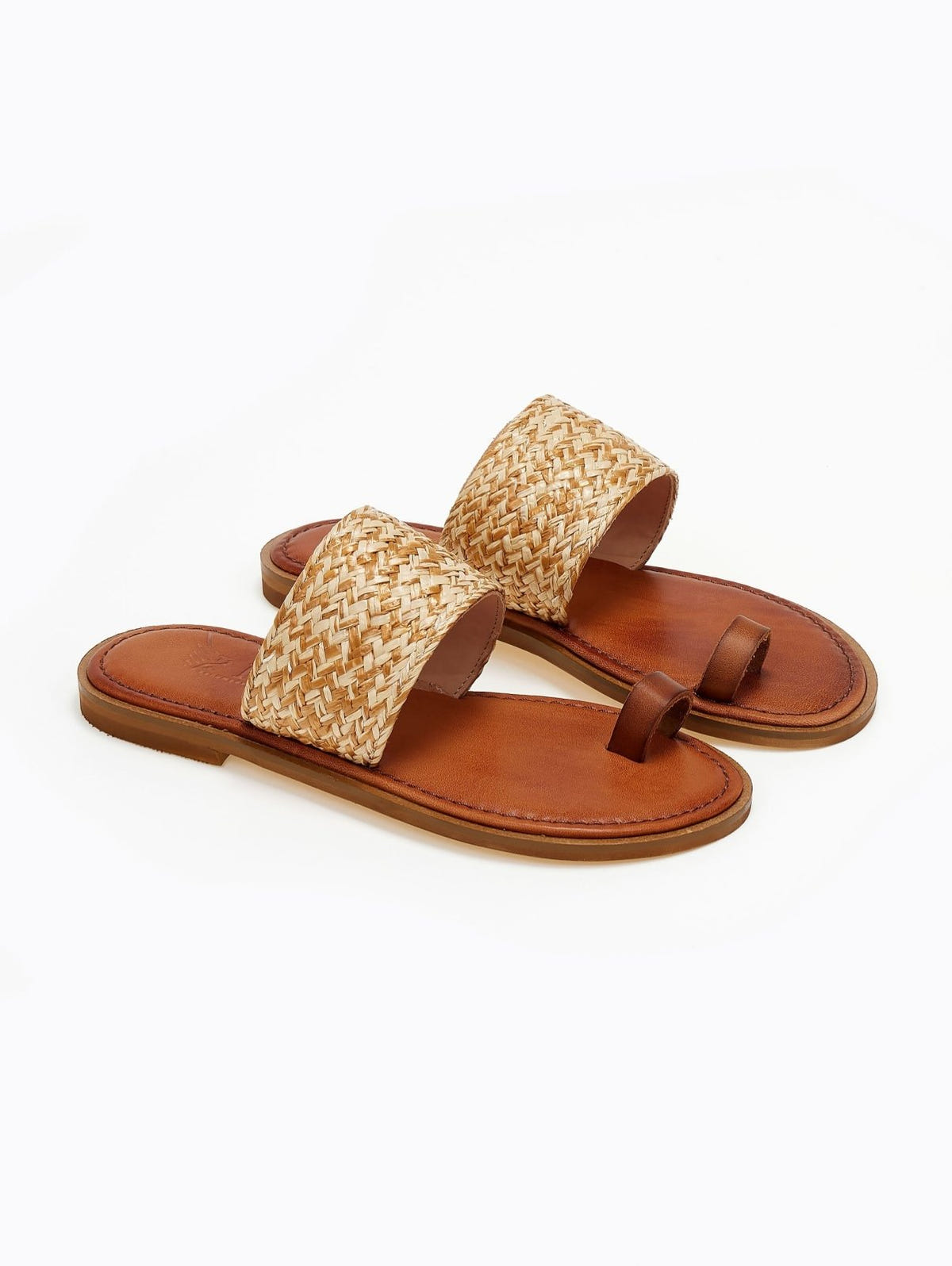 Σανδάλια δερμάτινα με ψάθινη φάσα Iris Sandals - Φυσικό - thefashionproject.gr - IRIS