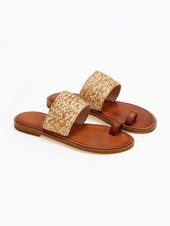 Σανδάλια δερμάτινα με ψάθινη φάσα Iris Sandals - Φυσικό - thefashionproject.gr - IRIS
