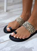 Σανδάλια δερμάτινα με ψάθινη φάσα Iris Sandals - Μαύρο - thefashionproject.gr - IRIS