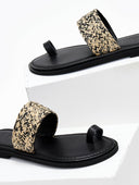 Σανδάλια δερμάτινα με ψάθινη φάσα Iris Sandals - Μαύρο - thefashionproject.gr - IRIS