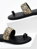 Σανδάλια δερμάτινα με ψάθινη φάσα Iris Sandals - Μαύρο - thefashionproject.gr - IRIS