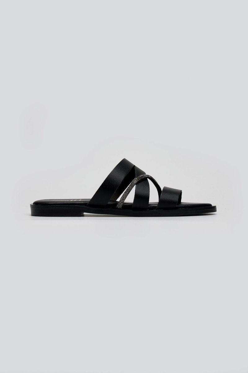 Σανδάλια δερμάτινα με στρας Estil - Μαύρο - thefashionproject.gr - Estil