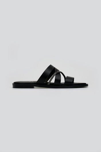 Σανδάλια δερμάτινα με στρας Estil - Μαύρο - thefashionproject.gr - Estil