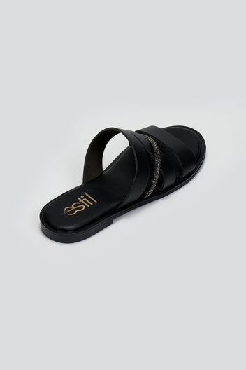 Σανδάλια δερμάτινα με στρας Estil - Μαύρο - thefashionproject.gr - Estil