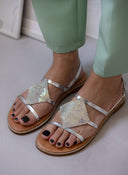 Σανδάλια δερμάτινα με στρας Iris Sandals - Ασημί - thefashionproject.gr - IRIS