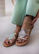 Σανδάλια δερμάτινα με στρας Iris Sandals - Ασημί - thefashionproject.gr - IRIS