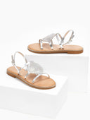 Σανδάλια δερμάτινα με στρας Iris Sandals - Ασημί - thefashionproject.gr - IRIS