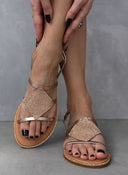 Σανδάλια δερμάτινα με στρας Iris Sandals - Χαλκός - thefashionproject.gr - IRIS