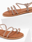 Σανδάλια δερμάτινα με στρας και κόμπο estil