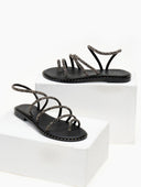 Σανδάλια δερμάτινα με στρας λουράκια Iris Sandals - Μαύρο - thefashionproject.gr - IRIS