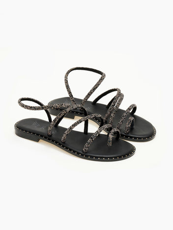 Σανδάλια δερμάτινα με στρας λουράκια Iris Sandals - Μαύρο - thefashionproject.gr - IRIS