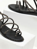 Σανδάλια δερμάτινα με στρας λουράκια Iris Sandals - Μαύρο - thefashionproject.gr - IRIS