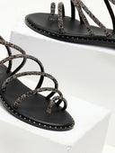 Σανδάλια δερμάτινα με στρας λουράκια Iris Sandals - Μαύρο - thefashionproject.gr - IRIS