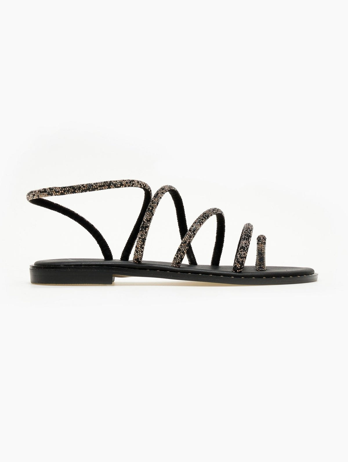 Σανδάλια δερμάτινα με στρας λουράκια Iris Sandals - Μαύρο - thefashionproject.gr - IRIS