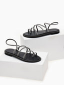 Σανδάλια δερμάτινα με στρας λουράκια Iris Sandals - Μαύρο/Ασημί - thefashionproject.gr - IRIS