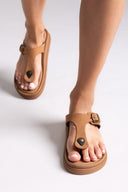 Σανδάλια δερμάτινα με τοκά Estil - Κάμελ - thefashionproject.gr - Estil