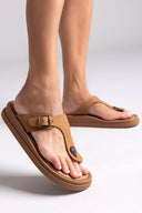 Σανδάλια δερμάτινα με τοκά Estil - Κάμελ - thefashionproject.gr - Estil