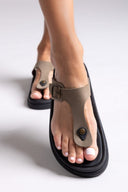 Σανδάλια δερμάτινα με τοκά Estil - Λαδί - thefashionproject.gr - Estil