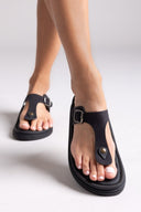Σανδάλια δερμάτινα με τοκά Estil - Μαύρο - thefashionproject.gr - Estil