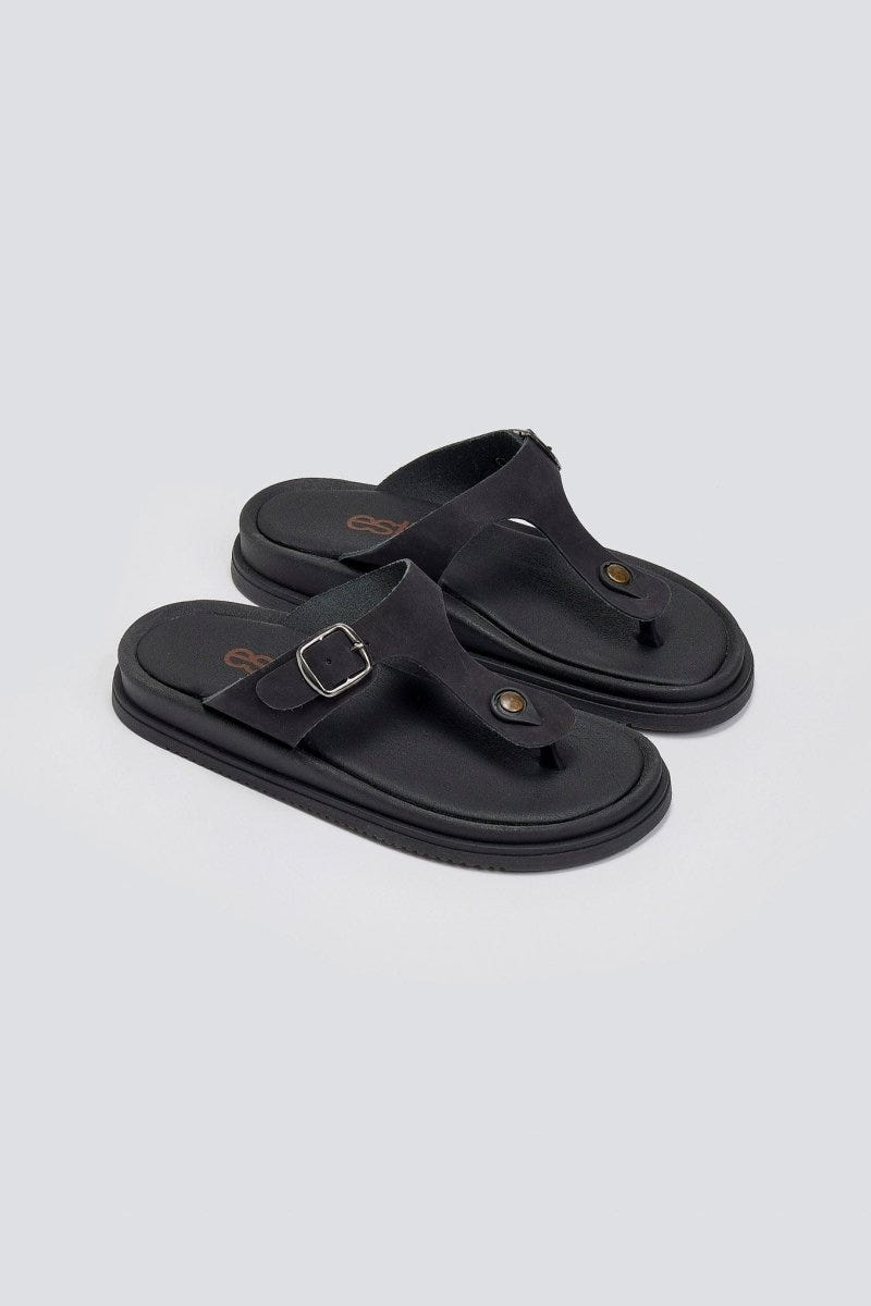 Σανδάλια δερμάτινα με τοκά Estil - Μαύρο - thefashionproject.gr - Estil