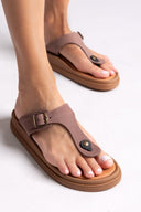 Σανδάλια δερμάτινα με τοκά Estil - Τάουπε - thefashionproject.gr - Estil