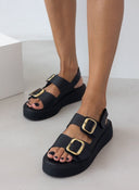 Σανδάλια δερμάτινα με τοκά tfp - Μαύρο - thefashionproject.gr - TFP