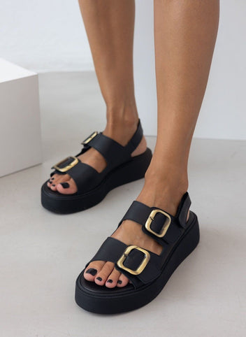 Σανδάλια δερμάτινα με τοκά tfp - Μαύρο - thefashionproject.gr - TFP