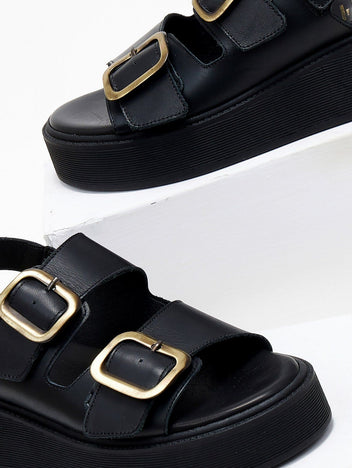 Σανδάλια δερμάτινα με τοκά tfp - Μαύρο - thefashionproject.gr - TFP