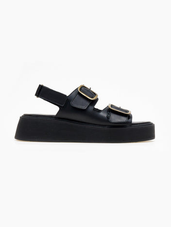 Σανδάλια δερμάτινα με τοκά tfp - Μαύρο - thefashionproject.gr - TFP