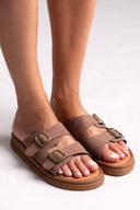 Σανδάλια δερμάτινα με τοκάδες Estil - Καφέ - thefashionproject.gr - Estil