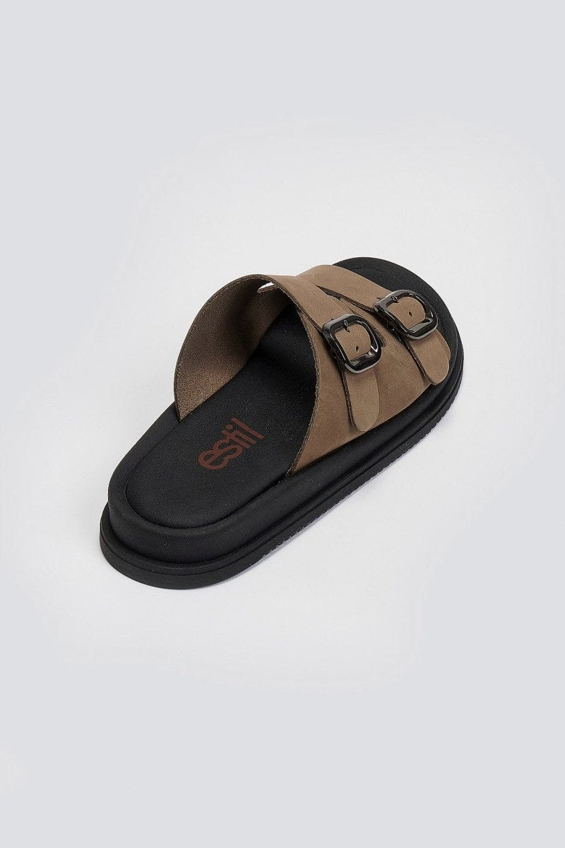 Σανδάλια δερμάτινα με τοκάδες Estil - Λαδί - thefashionproject.gr - Estil