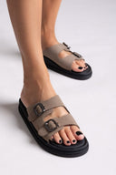 Σανδάλια δερμάτινα με τοκάδες Estil - Λαδί - thefashionproject.gr - Estil