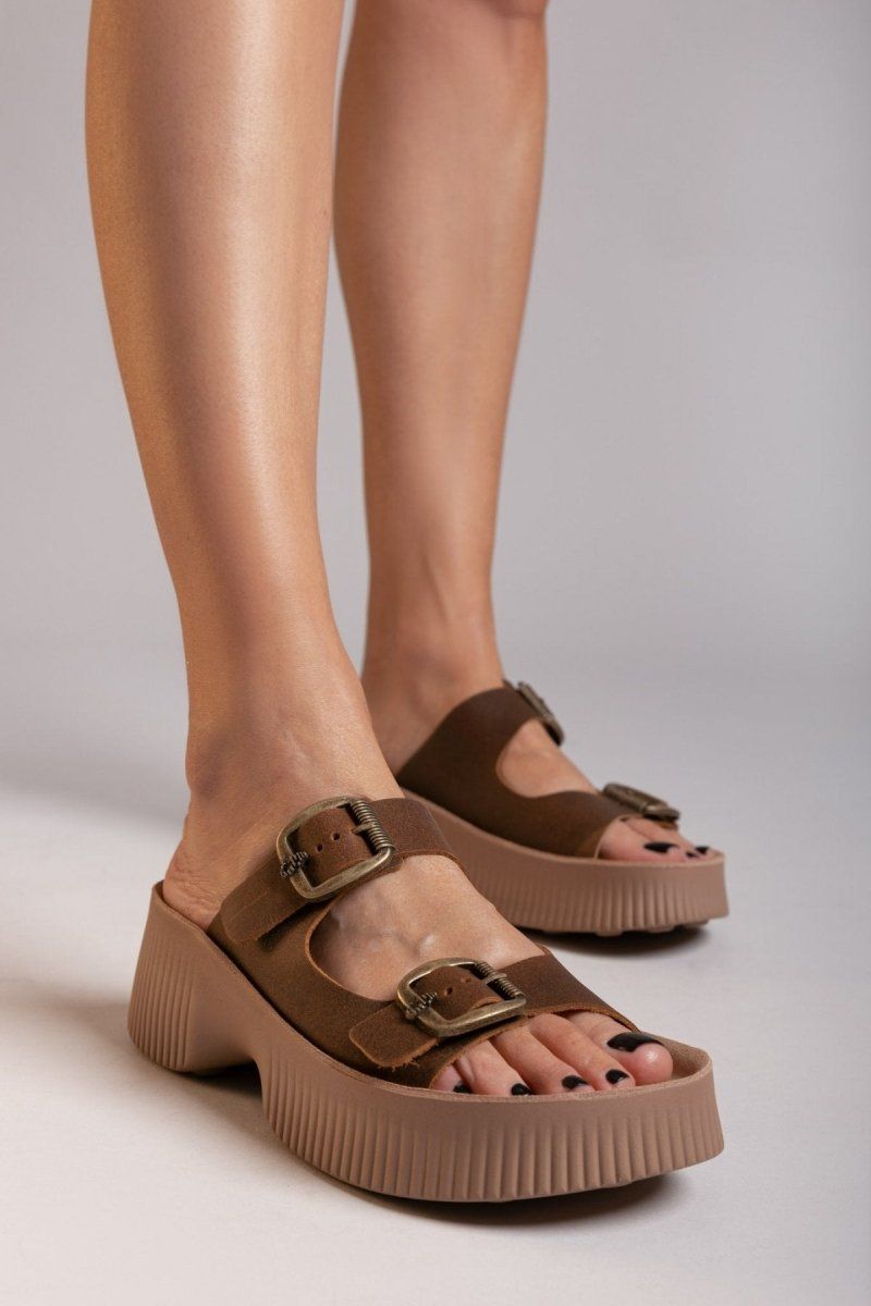 Σανδάλια δερμάτινα με τοκάδες ROCHELLE FANTASY SANDALS - Καφέ - thefashionproject.gr - FANTASY SANDALS