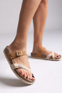 Σανδάλια δερμάτινα με τοκάδες Take me - Άμμου - thefashionproject.gr - Take me