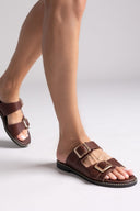 Σανδάλια δερμάτινα με τοκάδες TFP - Καφέ - thefashionproject.gr - TFP