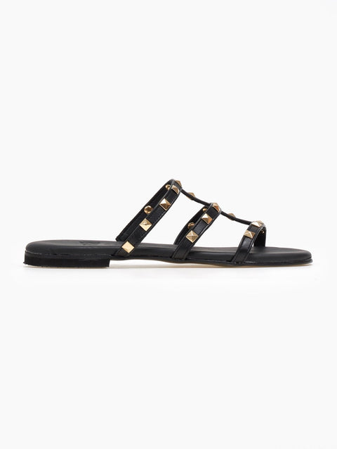 Leather Studded Sandals - Black