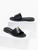 Σανδάλια δερμάτινα με v cut Ragazza 01025 - Μαύρο - thefashionproject.gr - RAGAZZA