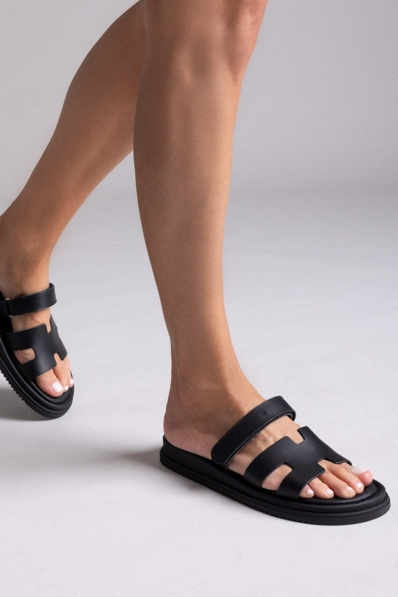Σανδάλια δερμάτινα με velcro Estil - Μαύρο - thefashionproject.gr - Estil
