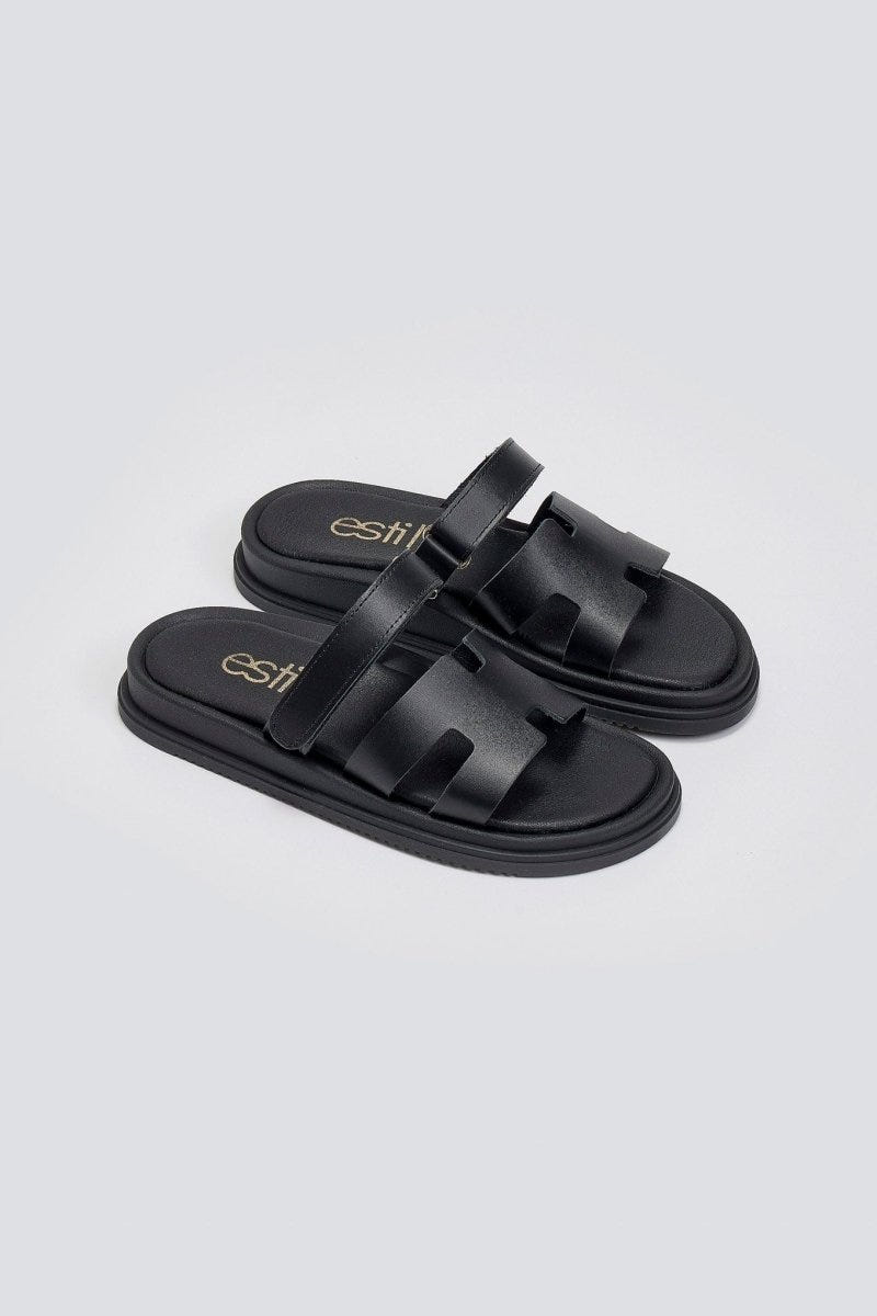 Σανδάλια δερμάτινα με velcro Estil - Μαύρο - thefashionproject.gr - Estil