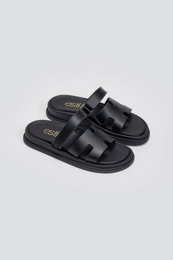 Σανδάλια δερμάτινα με velcro Estil - Μαύρο - thefashionproject.gr - Estil