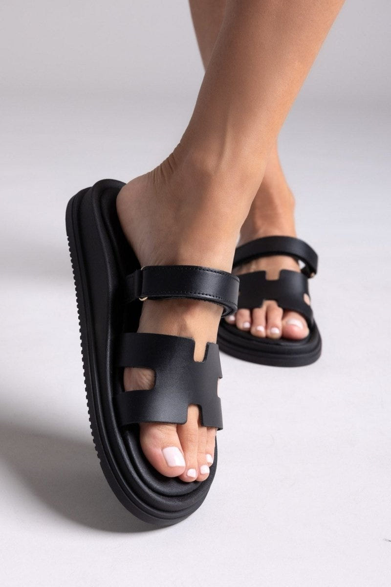 Σανδάλια δερμάτινα με velcro Estil - Μαύρο - thefashionproject.gr - Estil