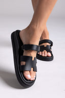 Σανδάλια δερμάτινα με velcro Estil - Μαύρο - thefashionproject.gr - Estil