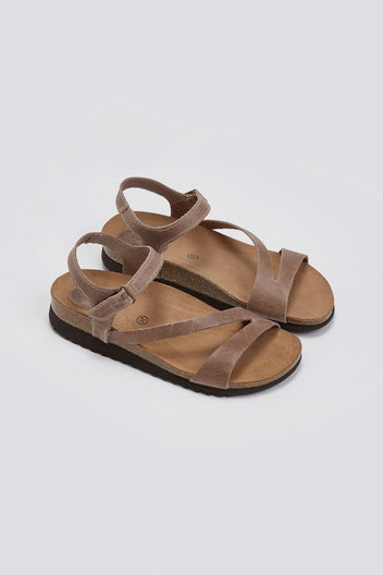 Σανδάλια δερμάτινα με velcro Interbios - Τάουπε - thefashionproject.gr - Inter - Bios