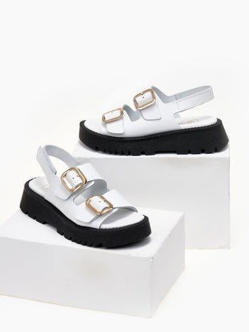 Σανδάλια δερμάτινα με velcro λουράκι TFP - Λευκό - thefashionproject.gr - TFP