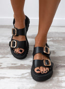 Σανδάλια δερμάτινα με velcro λουράκι TFP - Μαύρο - thefashionproject.gr - TFP