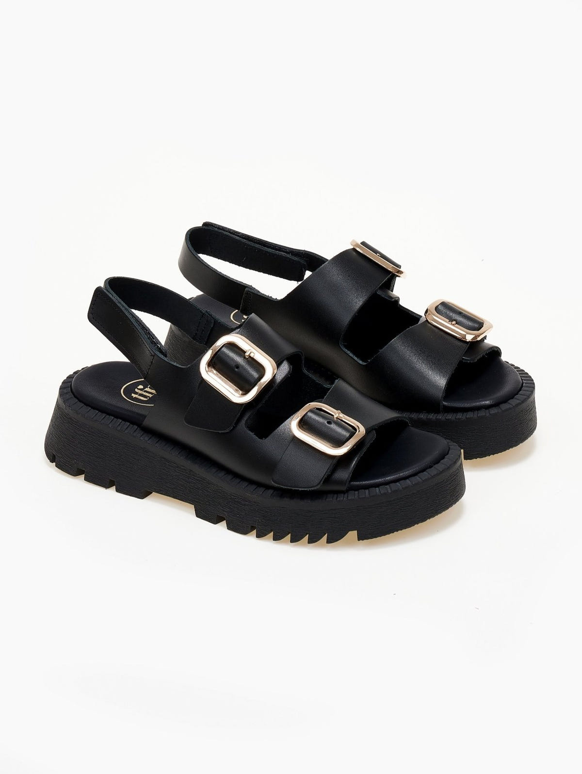 Σανδάλια δερμάτινα με velcro λουράκι TFP - Μαύρο - thefashionproject.gr - TFP