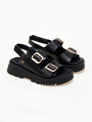 Σανδάλια δερμάτινα με velcro λουράκι TFP - Μαύρο - thefashionproject.gr - TFP