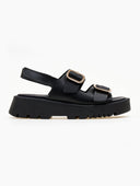 Σανδάλια δερμάτινα με velcro λουράκι TFP - Μαύρο - thefashionproject.gr - TFP